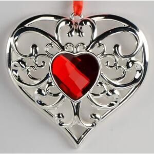 Lenox Gemmed Heart Ornament Bejeweled Silver Red Crystal Christmas Housewarming